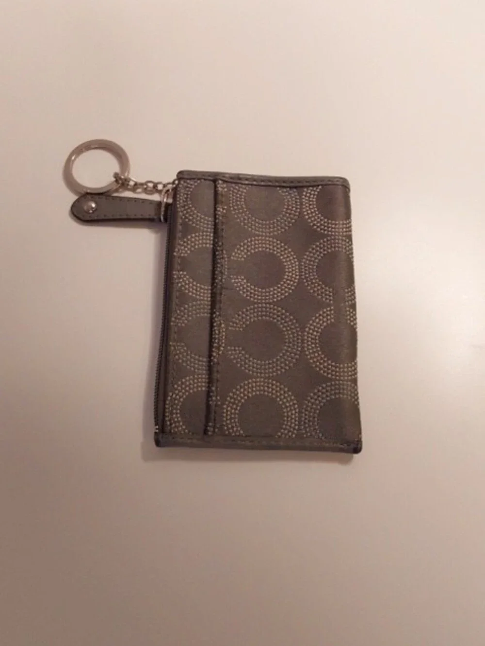 Coach Gray Signature Card Case with Keyring